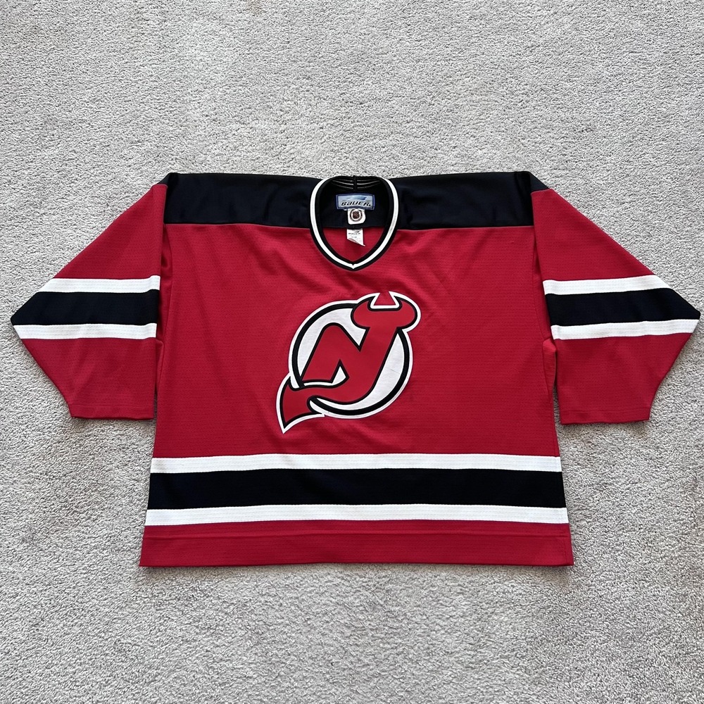 Vintage New Jersey Devils Bauer Jersey Mens 2XL Red Black NHL Ice Hockey
